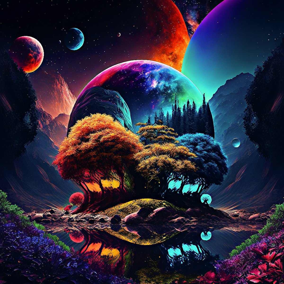Tegiri5's tweet image. ETH and BEAUTY OF THE GALAXY available on @foundation
The sky's deep hues,reflected in waters still,Create an enchanting scene,where magic's at will.Surreal colors burst,in a mesmerizing display,A fusion of earthly peace,and intastellar sway.This breathtaking world,is a wonder…