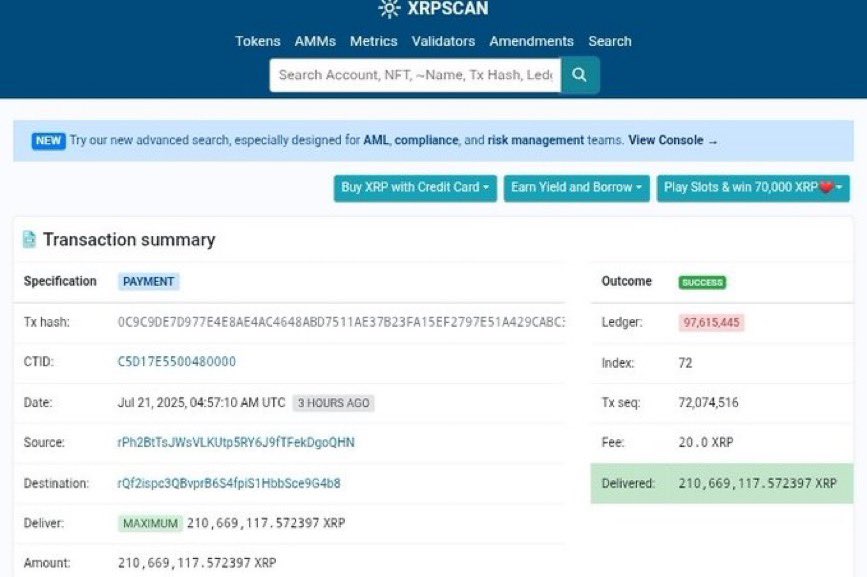 🚨 MASSIVE $XRP TRANSFER JUST HAPPENED!

💸 210,669,117 XRP (~$122 Million USD) moved on-chain 😱

Whale gearing up or insider positioning? 👀