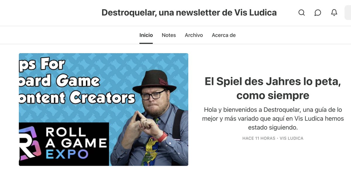 Destroquelar: una pequeña newsletter donde recopilamos lo que nos ha llamado durante la semana y os hacemos algunas recomendaciones:

visludica.substack.com

y encima de gratis, como siempre