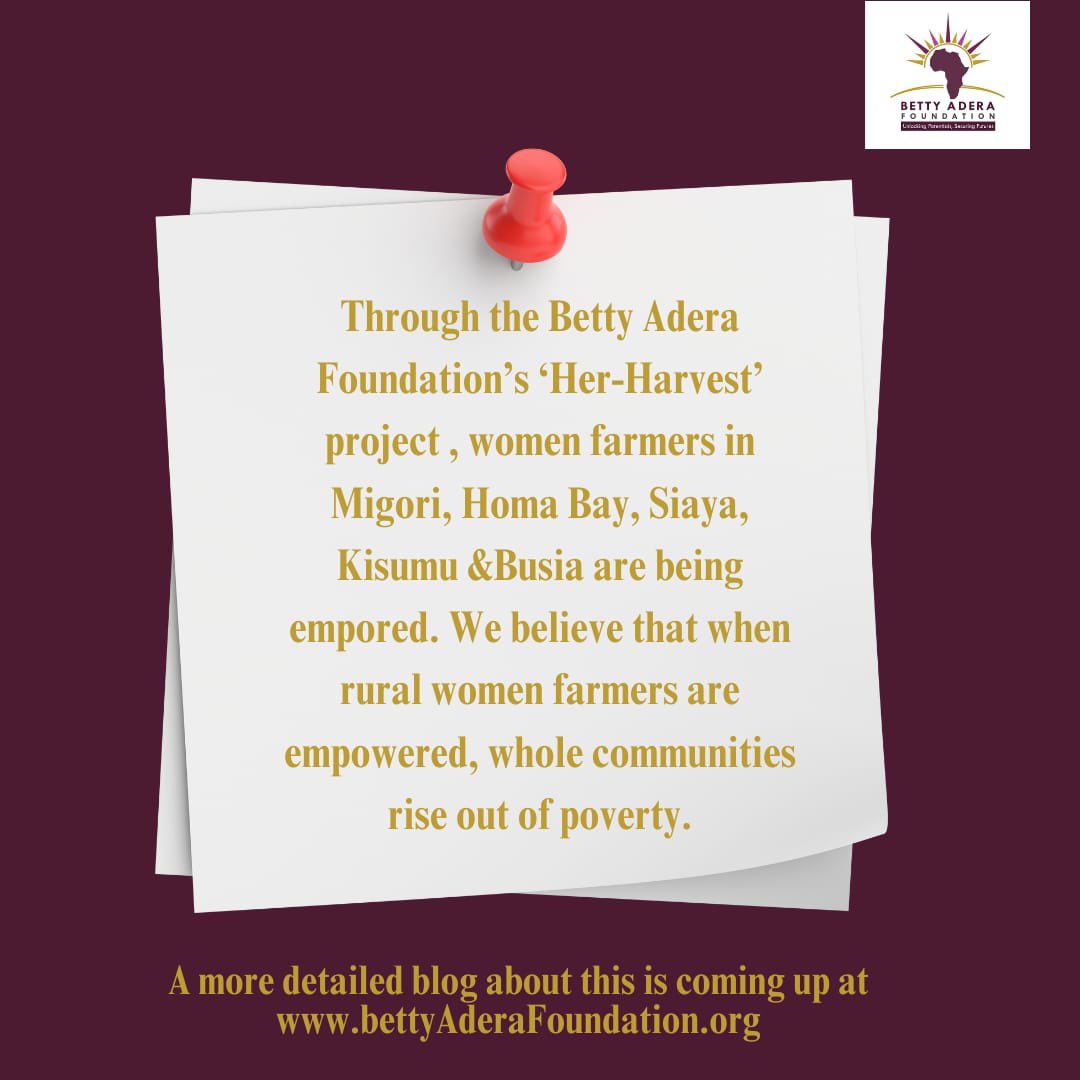 Betty Adera Foundation International (@bettyaderafdn) on Twitter photo Across 5 counties in Western Kenya, women rise before dawn to feed families & farm the land—often against all odds. Our upcoming blog unpacks how we're supporting them through the H.E.R Harvest project & how you can join the mission. Stay tuned!
#HERHarvest #WomenFarmers Across 5 counties in Western Kenya, women rise before dawn to feed families & farm the land—often against all odds. Our upcoming blog unpacks how we're supporting them through the H.E.R Harvest project & how you can join the mission. Stay tuned!
#HERHarvest #WomenFarmers
