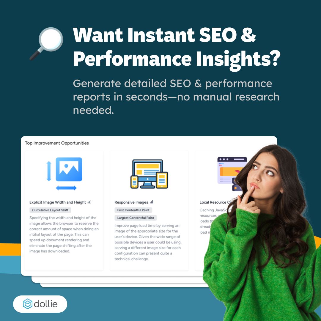 🧠 Agencies, stop wasting hours on SEO audits.
Dollie delivers instant, actionable performance insights—so you can focus on what matters: growing your clients’ success.
⚡️ Smarter site care starts here.
#AgencyLife #WordPressAgency #SEO #WordPress #Getdollie #AI #AIAssistant