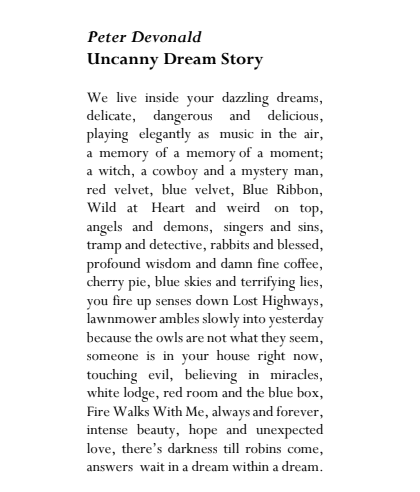 petedevonald's tweet photo. Delighted to say I have a new poem out today in the wonderful Hobo Camp Review 

Huge thanks to the Editor James Duncan. So many other talented poems on David Lynch here

#hobocampreview #davidlynch #davidlynchtribute #davidlynchpoetry 

https://t.co/MXxTAQmkwc https://t.co/IyffuWmW5h