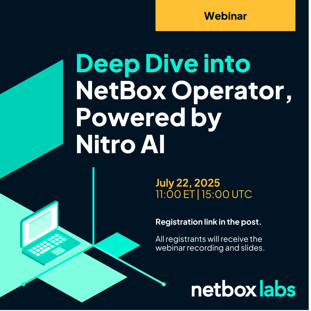NetBoxLabs's tweet image. NetBox Operator is here: our agentic AI assistant that connects to your ops stack, understands your infrastructure through NetBox's semantic map, and eliminates manual work while learning your patterns over time.
See it in action Tuesday.
Register here: hubs.ly/Q03x-yTt0