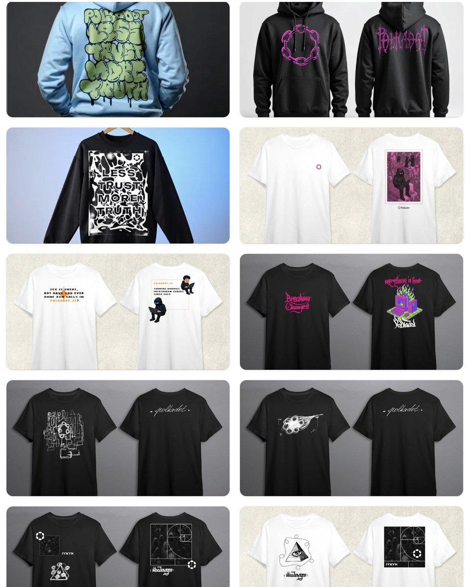 Polkadot Meetups (@dotmeetups) on Twitter photo You want the coolest merchandise for your meetups? 😎 Our friends from <a href="/polkadotmkt/">Polkadot Marketing Bounty</a> have solution. Check these original Polkadot designs that you can use now.
You can find them linked on our page under "Creative Designs". 🎨 You want the coolest merchandise for your meetups? 😎 Our friends from <a href="/polkadotmkt/">Polkadot Marketing Bounty</a> have solution. Check these original Polkadot designs that you can use now.
You can find them linked on our page under "Creative Designs". 🎨