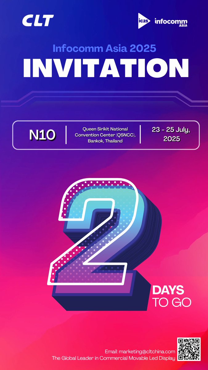 LedClt's tweet image. ⏰With just 2 days to go, join us as we unveil the captivating journey of CLT in Bangkok

📅𝐁𝐨𝐨𝐭𝐡 𝐍𝟏𝟎 | 𝐐𝐮𝐞𝐞𝐧 𝐒𝐢𝐫𝐢𝐤𝐢𝐭 𝐍𝐚𝐭𝐢𝐨𝐧𝐚𝐥 𝐂𝐨𝐧𝐯𝐞𝐧𝐭𝐢𝐨𝐧 𝐂𝐞𝐧𝐭𝐞𝐫 | 𝐉𝐮𝐥𝐲 𝟐𝟑-𝟐𝟓

Join us to discover the future of CLT!🌟

#CLT #CLTLED #leddisplay