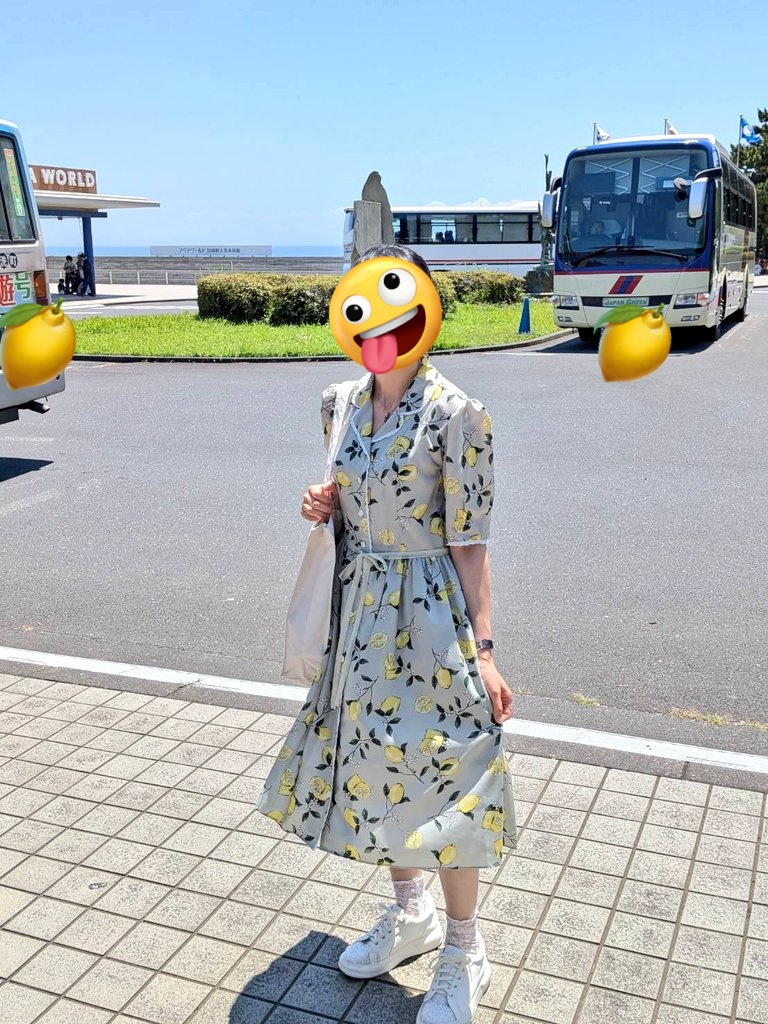1000_halu's tweet image. レモン柄でえびちゃん概念コーデだったと言い張る🍋笑
水族館行くと魚食べたくなるの私だけ？🤣
#千のすみ活