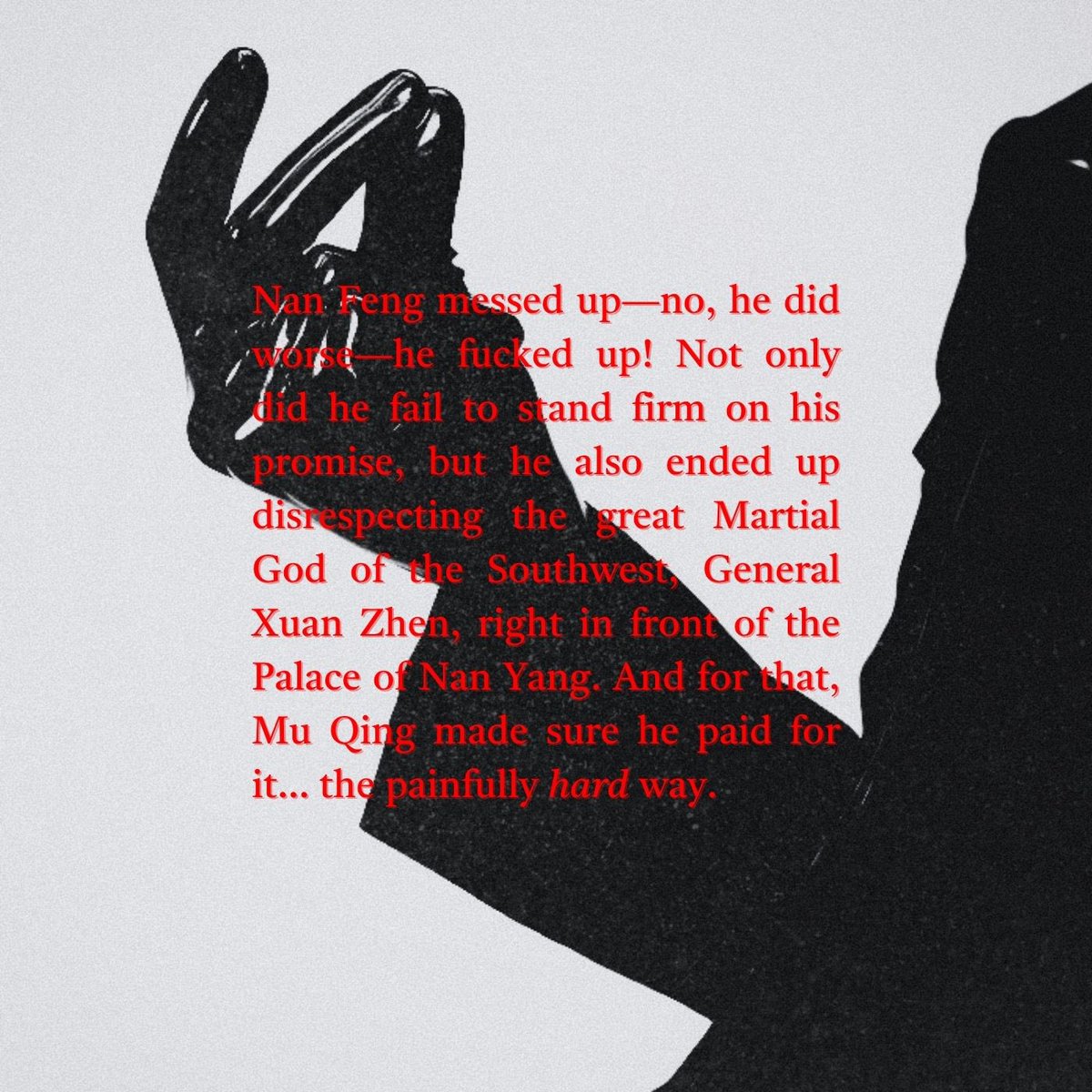 the general’s b****

#nanqing, #fengqing, #tgcf | rated e, 9.5k words, power bottom mu qing, submissive top nan feng, light bdsm, smut and fluff, more tags in replies ↓

— basically, mu qing punishes nan feng by tying him up and edging him.

🦴 archiveofourown.org/works/67889766