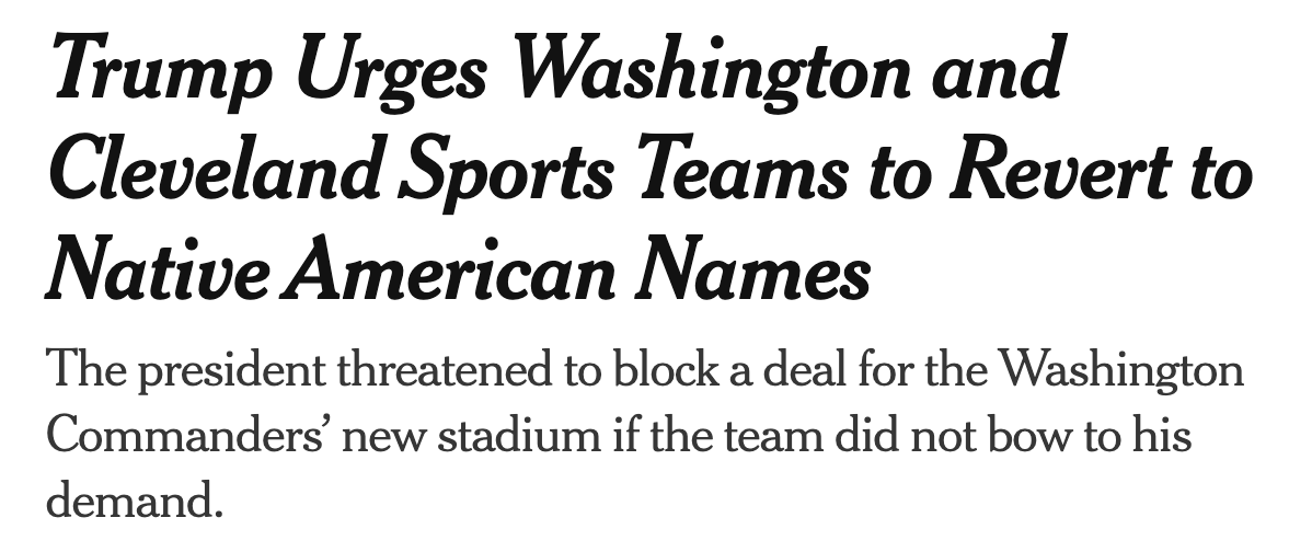 kevinjonheller's tweet image. I really hope @EricaLG didn't write this horrific headline. The R-word is not a "Native American name." It's a racist slur. As is the I-word for many (not all) Native Americans. nytimes.com/2025/07/20/us/…