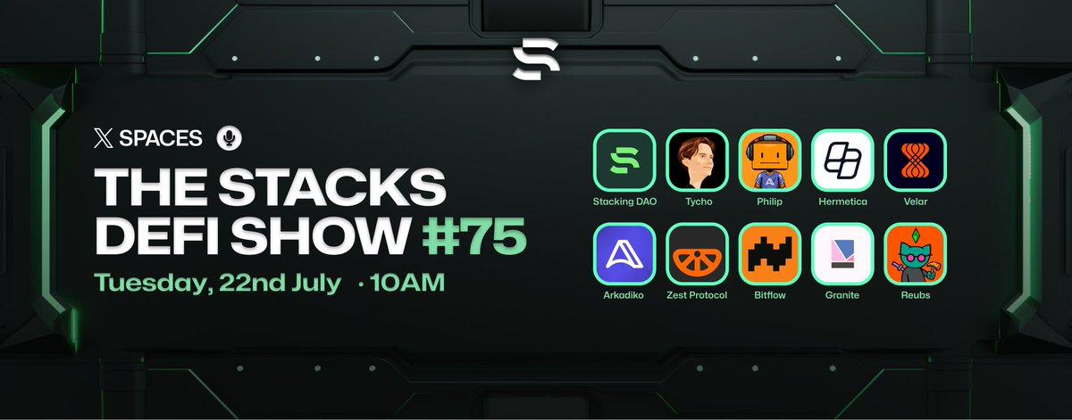 StackingDao's tweet image. Don't miss the @Stacks DeFi show tomorrow at 10 AM ET! 📆
The show will feature all the main Stacks DeFi apps and others sharing news, creating a more open and engaging format.
⏰ Set a reminder so you don’t miss it!