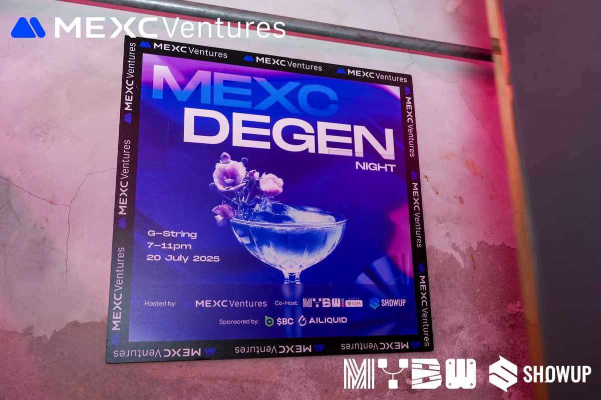 ShowUpMini's tweet image. 🔥 [Afterparty Report｜MEXC Degen Night Legendary Moments] 🌌

🔹 Epic performances 🥳
🔹 Bear market jokes 😁
🔹 Legendary highlights 😏

🎯 Who made this night legendary?
✨ Strategic engine: @MVenturesLabs powering crypto social
✨ Data magic: ShowUp capturing key moments
✨…