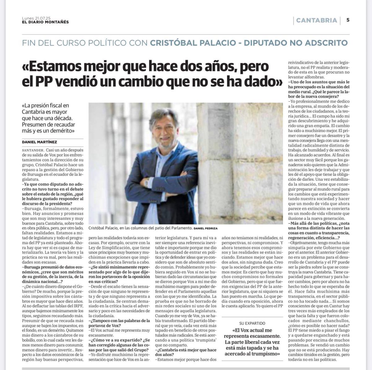 ➡️ Aún queda mucho por hacer en #Cantabria. Se vendió un cambio que todavía no se ha dado. 
📰 Os dejo la entrevista que publica hoy <a href="/dmontanes/">eldiariomontanes.es</a> 
eldiariomontanes.es/cantabria/mejo…
