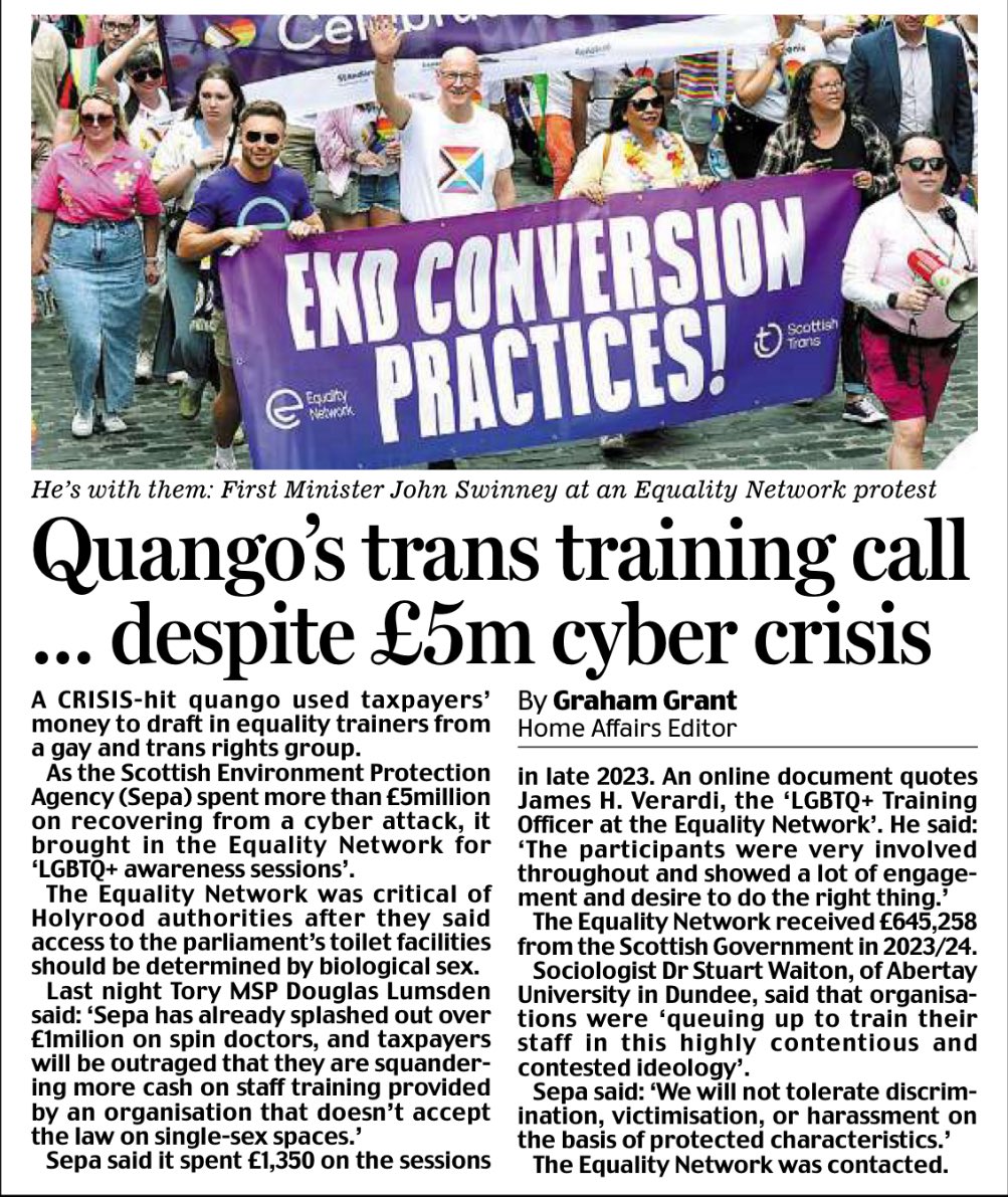 GrahamGGrant's tweet image. 🔴 A crisis-hit quango used taxpayers’ money to draft in equality trainers from a gay and trans rights group newspaperscotland.mailplus.co.uk/data/6368/read…
#lgbt #diversity #quangos