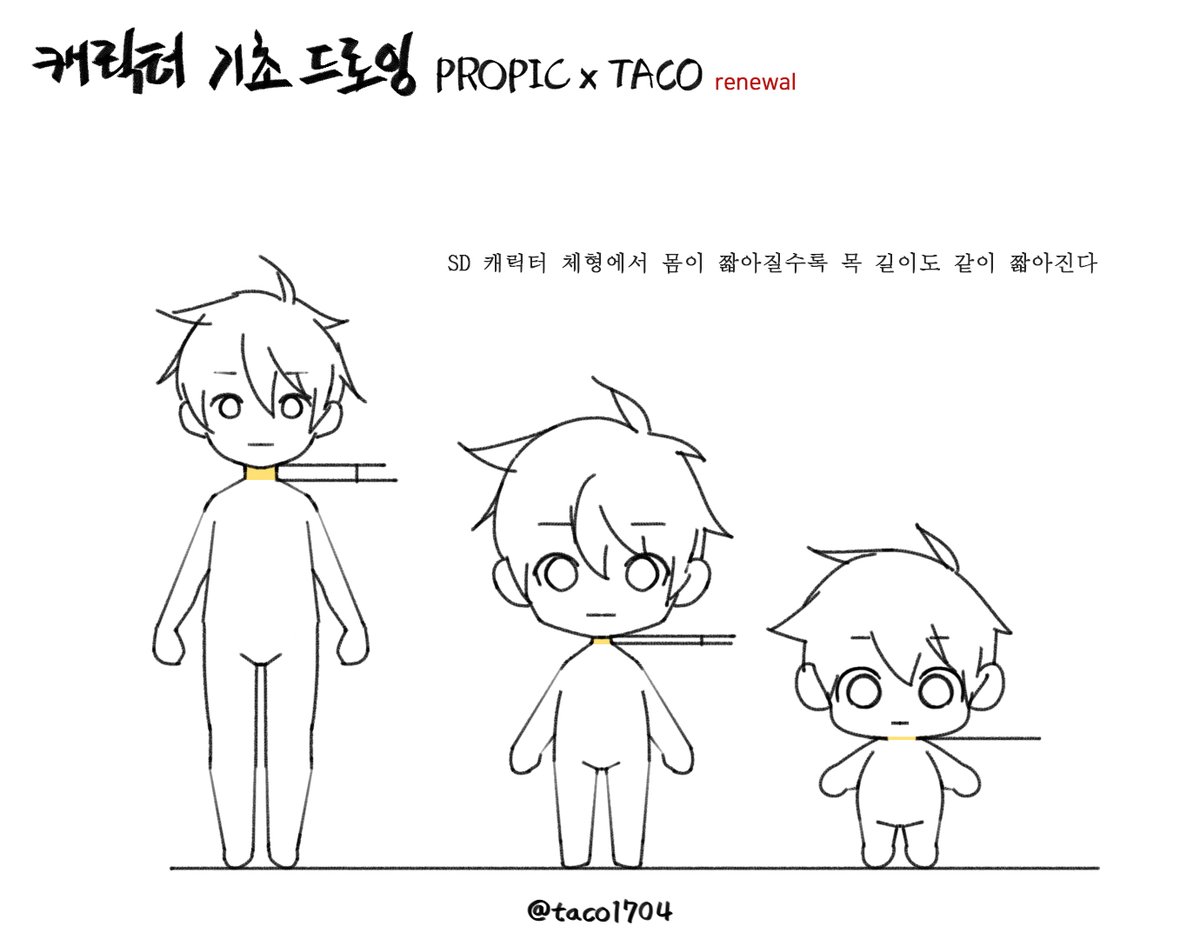 taco1704's tweet image. SD 캐릭터 체형에서 몸이 짧아질수록 목 길이도 같이 짧아진다
ちび - キャラクター体型から体が短くなるほど、首の長さも一緒に短くなる