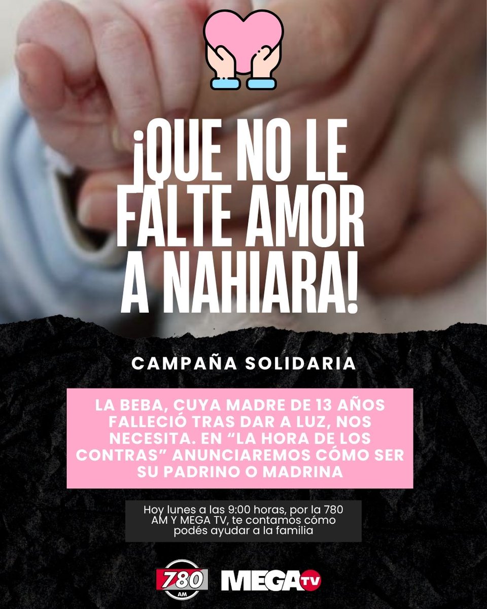 ¡QUE NO LE FALTE AMOR A NAHIARA!🥹

🩷La beba, cuya madre de 13 años falleció tras dar a luz, nos necesita. En “La Hora de los Contras” anunciaremos cómo ser su padrino o madrina.

🫂Hoy a las 9:00 horas, por la #780AM y <a href="/Megatv_py/">MEGA TV</a>, te contamos cómo podés ayudar a la familia.