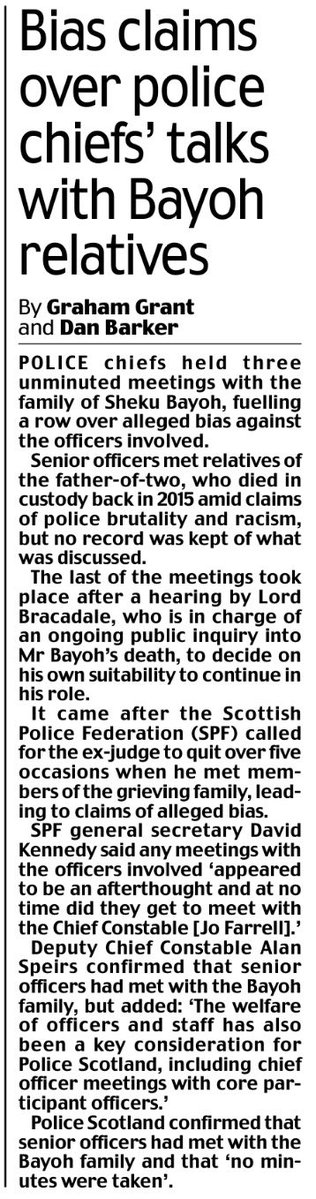 GrahamGGrant's tweet image. 🔴 Police chiefs held three unminuted meetings with the family of Sheku Bayoh, fuelling a row over alleged bias against the officers involved newspaperscotland.mailplus.co.uk/data/6368/read…
#sheku #shekubayoh #police #justice #crime