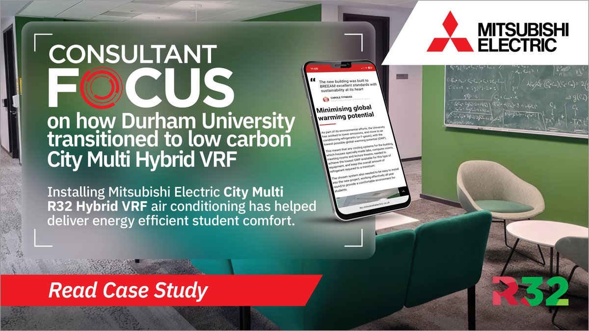 Durham University cut F-gases and boosted efficiency with Mitsubishi Electric City Multi Hybrid VRF air conditioning. To read how, click here: ow.ly/ONSS50WpIFL #MitsubishiElectric #ConsultantFocus #Consultants #CityMulti #R32 #HybridVRF #Decarbonisation