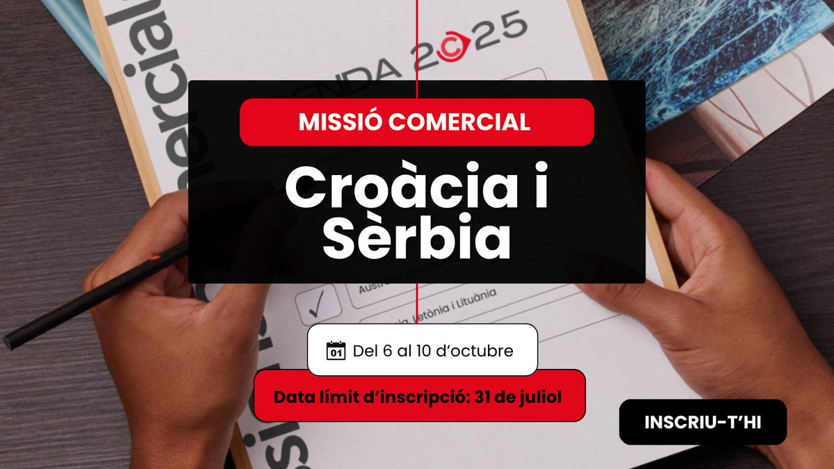 Cambra de Comerç de Terrassa (@cambraterrassa) on Twitter photo 🌍 Vols fer negocis a #Croàcia i #Sèrbia?
Del 6 al 10 d’octubre, uneix-te a la missió comercial amb agenda personalitzada, suport expert i networking.
📅 Fins al 31/07!
🔗 cambraterrassa.org/agenda/missio-…
#CambresCat - <a href="/Cambres_Go/">Consell de Cambres de Catalunya Internacional</a> 🌍 Vols fer negocis a #Croàcia i #Sèrbia?
Del 6 al 10 d’octubre, uneix-te a la missió comercial amb agenda personalitzada, suport expert i networking.
📅 Fins al 31/07!
🔗 cambraterrassa.org/agenda/missio-…
#CambresCat - <a href="/Cambres_Go/">Consell de Cambres de Catalunya Internacional</a>