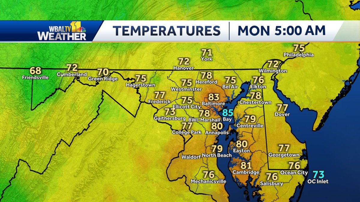 AvaWBAL's tweet image. Current temperatures. We're on the air with your latest forecast. @wbaltv11 wbaltv.com/nowcast
