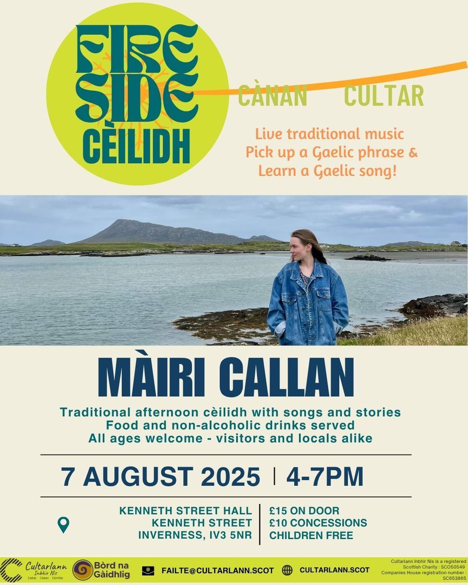 Fireside Cèilidh: Màiri Callanl! 🎻🎵

🎟 Tickets can be purchased either at the door on the day, or you can secure them now on Eventbrite (which includes a  booking fee) 👉 eventbrite.co.uk/.../cultar-cei…... #gàidhlig #gaelic