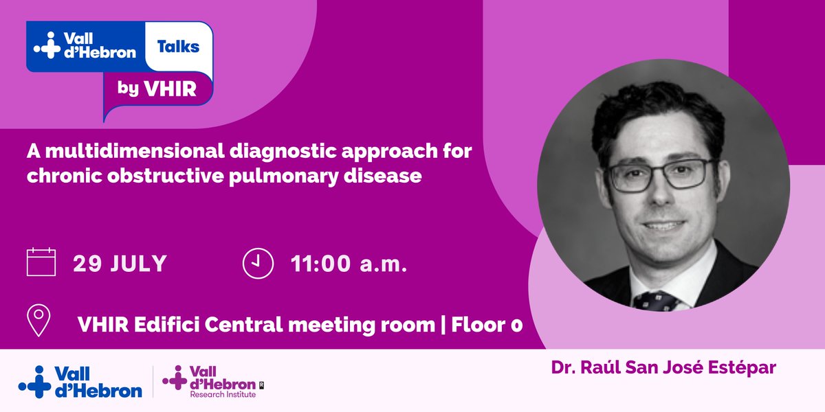 VHIR_'s tweet image. Don't miss the #VallHebronTalks by #VHIR 'A multidimensional diagnostic approach for chronic obstructive pulmonary disease' by Dr. Raúl San José Estépar (Harvard Medical School).
📅 29th July - 11 a.m.
📍 #VHIR Edifici Central
More info: vallhebron.social/talks-sanjose