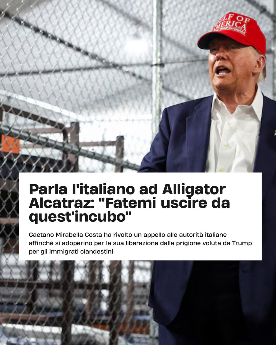 AngeloBonelli1's tweet image. Due nostri connazionali sono detenuti nel centro per migranti Alligator Alcatraz in condizioni disumane: chiusi in gabbia, senza accesso a un avvocato, privati di dignità, acqua e cibo decente. Il governo Meloni sta davvero consentendo tutto questo?