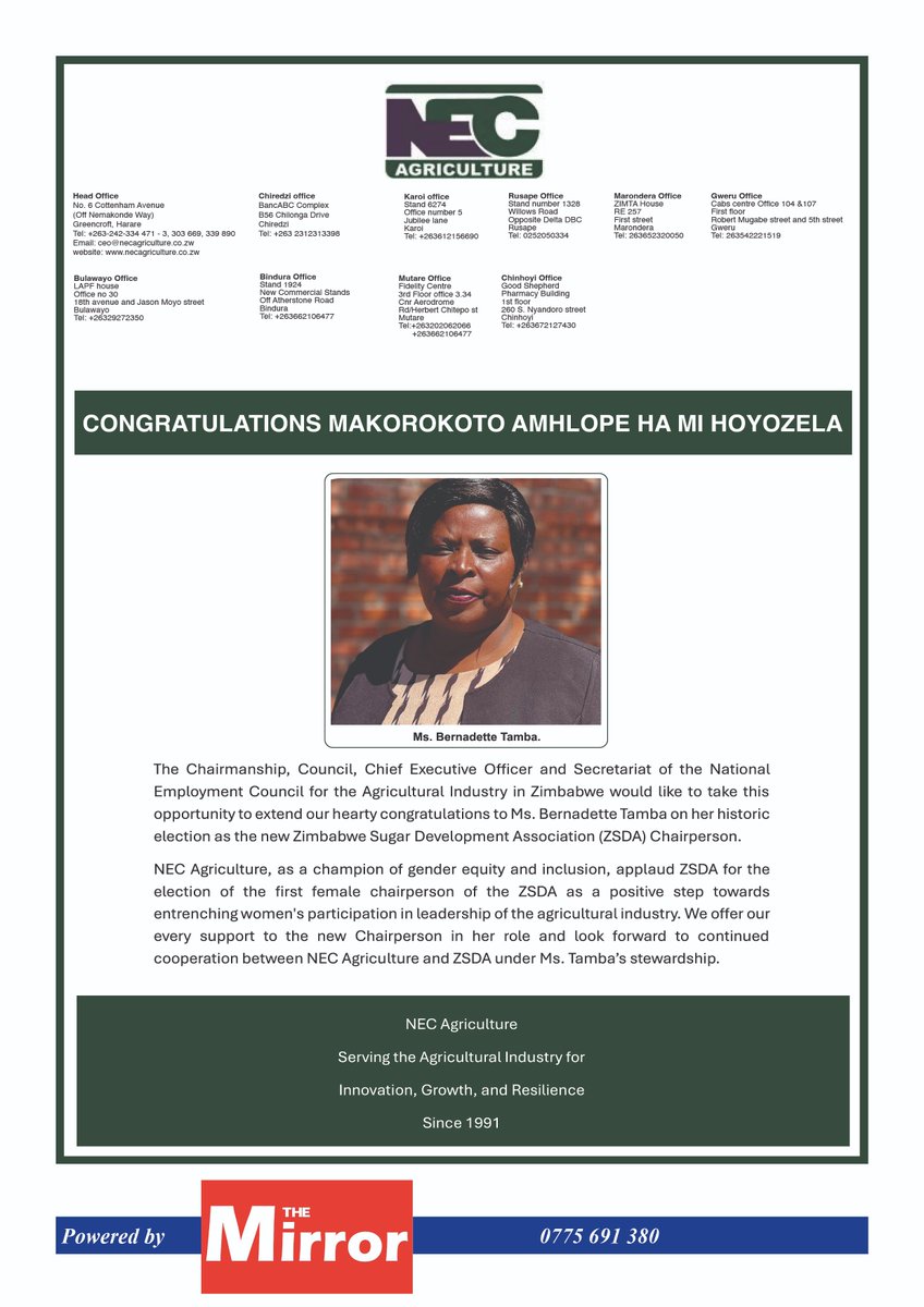 TheMirrorMsv's tweet image. Look out for your copy of The Mirror..... anyflip.com/pckiw/lbjs/
Follow The Mirror channel on WhatsApp: whatsapp.com/channel/0029Va…
@chiredzitown @TongaatHulett
@zfu_official @farmandcityzw