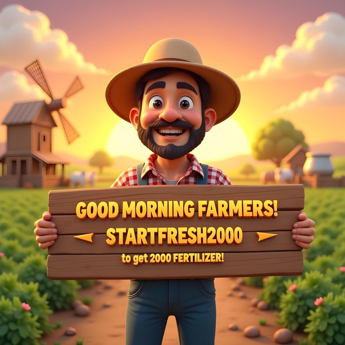 🌞 GOOD MORNING FARMERS! 🌱

A happy start to the week begins with Farm Clicker!
The fields are fresh, the Water Tank is full, and it’s time to grow big!

Don’t miss your boost  let’s make this week legendary!
🎁 WEEKLY START CODE:
🔓 STARTFRESH2000
Use this code and get 2000