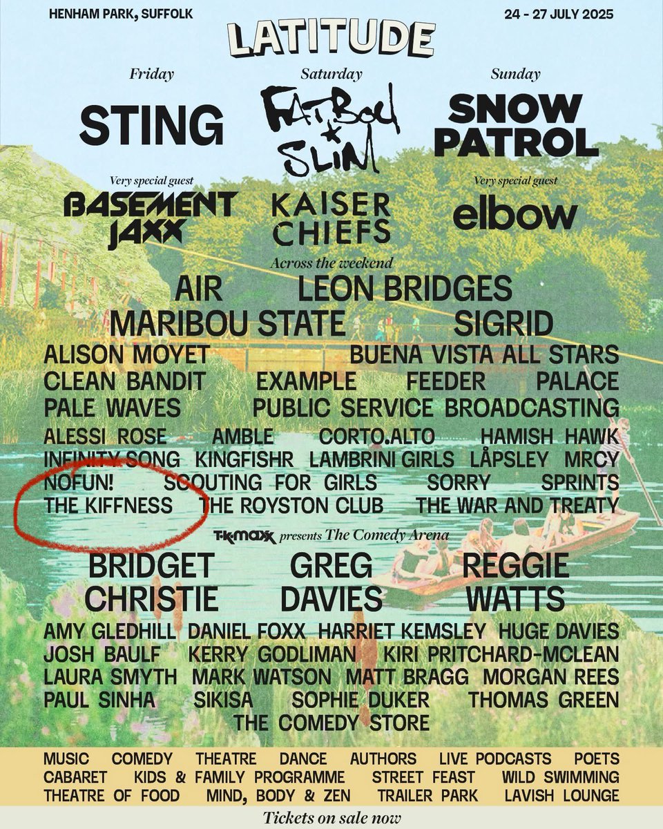 TheKiffness's tweet image. Heading to the UK this week to play @LatitudeFest festival on Friday π¬π§
Stoked to be on a line-up alongside some of my all time favourite artists: FatBoy Slim, Sting, Basement Jaxx & Air! ππ