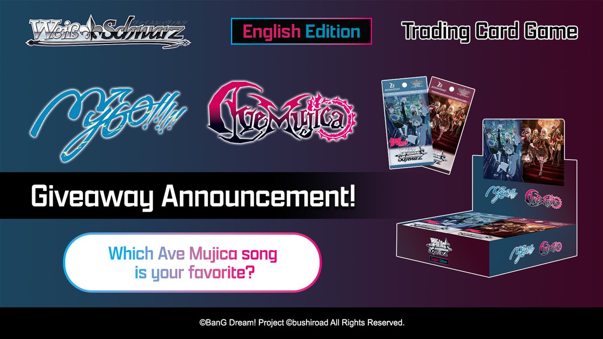 weissschwarz_en's tweet image. Giveaway alert! 🎉
Comment on which Ave Mujica song is your favorite and why, to stand a chance to win!
🔗 bit.ly/ga-bdam
#WeissSchwarz #BanGDream! #AveMujica #TCG #Giveaway