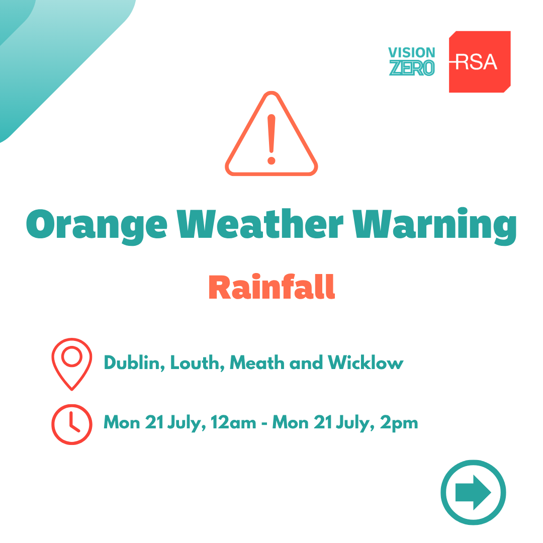 RSAIreland's tweet image. The RSA is asking road users to exercise caution while using the roads today as an Orange weather warning is in place until 2pm for Dublin, Louth, Meath and Wicklow for persistent and heavy rain with a chance of thunderstorms.
For more, see here: 🔗 bit.ly/4nXGgfB