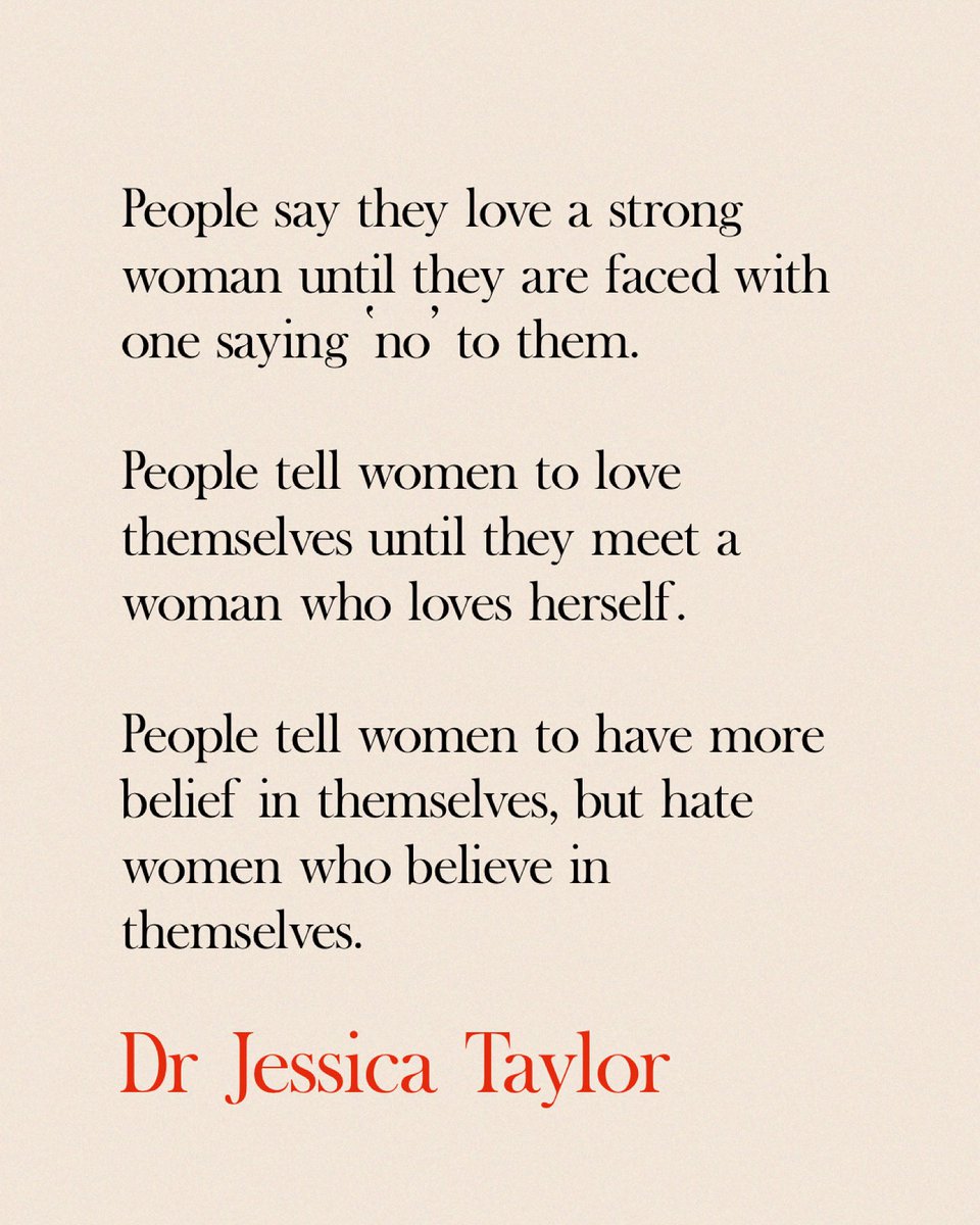 DrJessTaylor's tweet image. This is the contradiction women live with every day.
We are told to be strong, confident, and self-loving, but only as long as it doesn’t inconvenience anyone else. The moment we say no, set boundaries, or show real self-belief, we’re labelled arrogant, cold, mentally ill,…