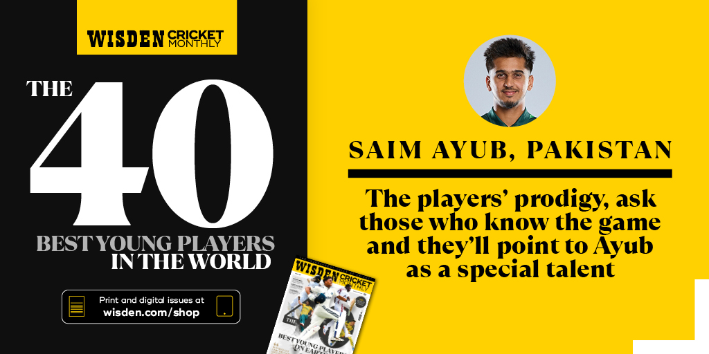 WisdenCricket's tweet image. In the new issue of WCM - out now - we list the 40 best young male cricketers in the world.
On that list is Pakistan prodigy Saim Ayub, who has quickly risen through the ranks to become an all-format banker.
Get your copy via these links ⬇️
PRINT | wisden.com/shop/wisden-cr……