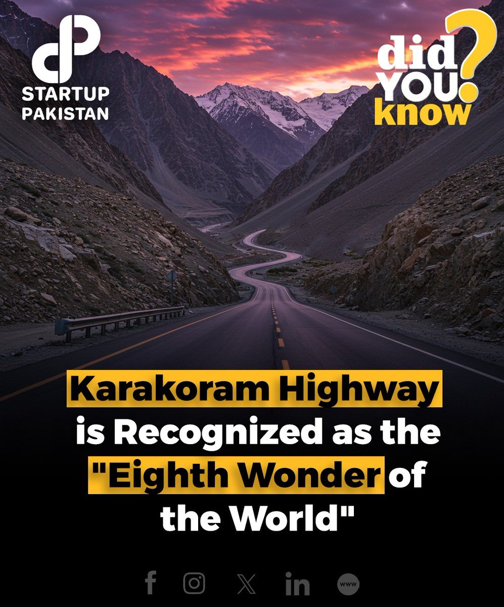 PakStartup's tweet image. The Karakoram Highway, also called the &quot;eighth wonder of the world,&quot; is one of the highest and most scenic roads on Earth. 

It connects Pakistan with China, passing through stunning places like Gilgit and Hunza.

Image is for reference. 

#KarakoramHighway #PakChina