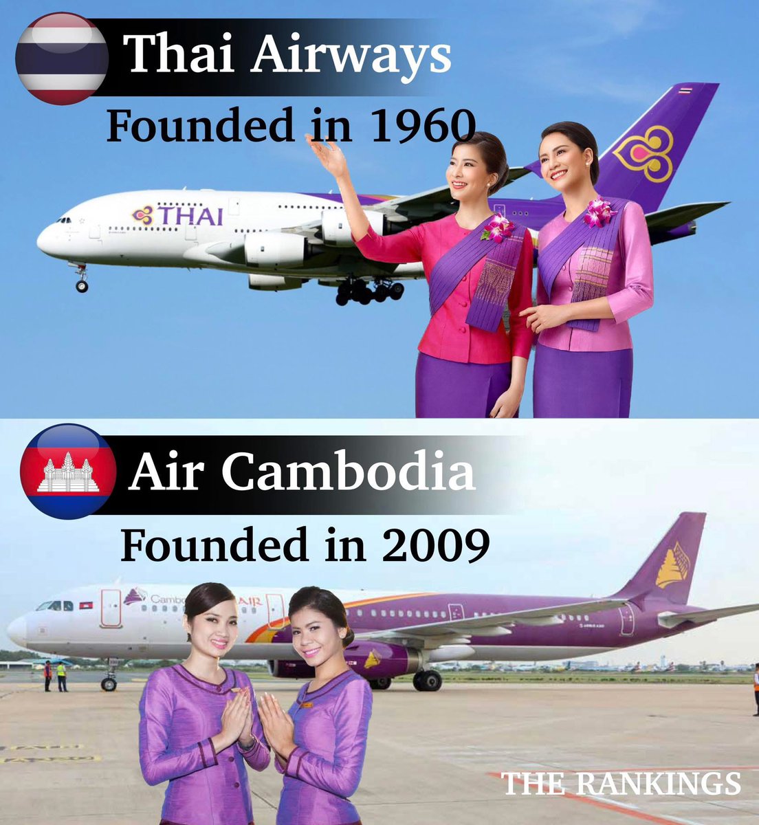 MYSAVVYTRAVELER's tweet image. Cambodia's newly launched Air Cambodia, has sparked a social media firestorm, w/online users widely criticising its branding for its uncanny likeness to Thai Airways. Cambodian says new branding represents national colours. The countries are locked in a tense border dispute