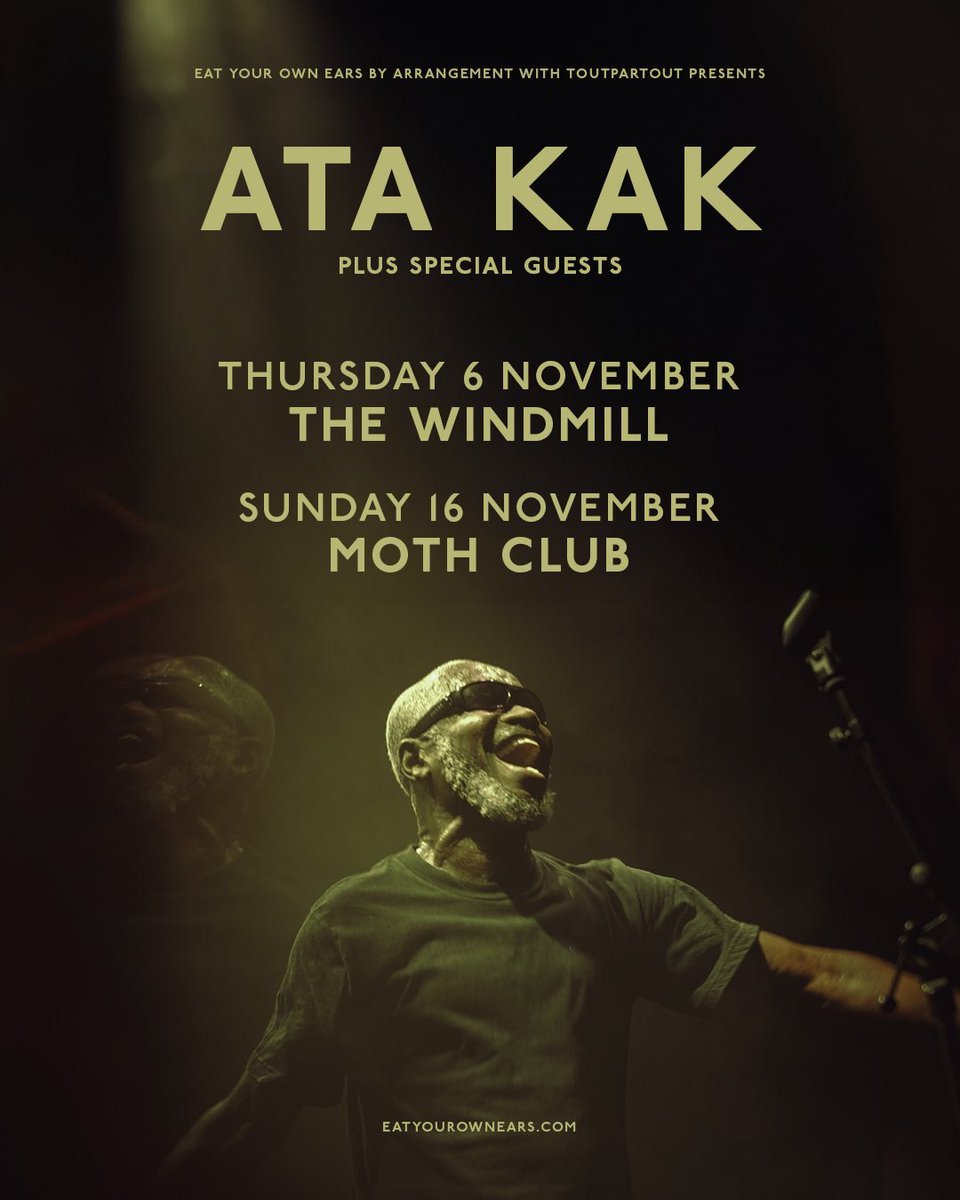 NEW SHOW: <a href="/AtaKakOfficial/">Ata Kak</a> 

Ata Kak is the mysterious Ghanaian electronic/rap/highlife icon whose music kick-started the whole <a href="/awesometapes/">Awesome Tapes From Africa</a> phenomenon. When founder Brian Shimkovitz stumbled upon his tape at a street stall eight years after it was originally recorded it became
