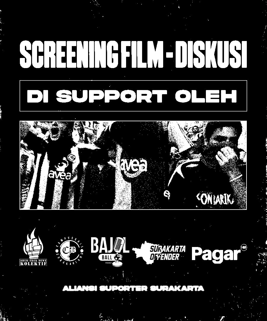 Sebelum bergulirnya liga, kami mengajak kawan-kawan semua untuk hadir besok dalam agenda screening film. Yang dimana film ini adalah salah satu proyek kecil mandiri dari kami beserta kawan-kawan jaringan.