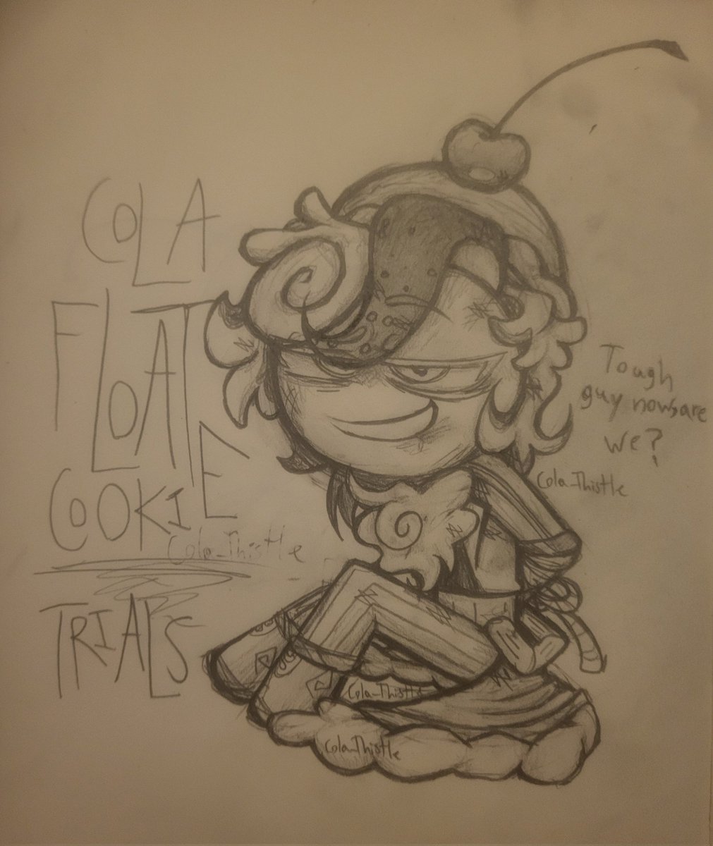 Cola_Thistle's tweet image. 〰️ Trial and Error 〰️
-- OC : 🍒🍻 Cola Float Cookie 🍻🍒 ---
"Tough guy now, are we?"
--- CC : ✒️ Burnt Cheese Cookie 🧀 --
- ☆ -
#CookieRun #CookieRunKingdom #Crk #CrkOC #BurntCheese #BurntCheeseCookie #OC #Fanart #TraditionalArt