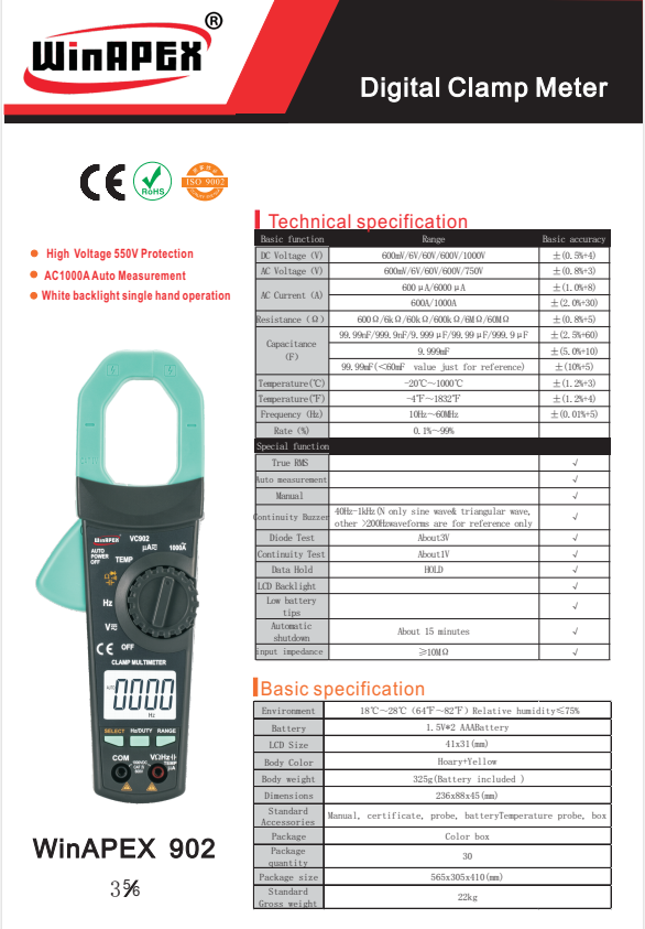 epeng7954's tweet image. Digital Clamp Meter   WinRPEX 902
High Voltage 550V Protection
DC/AC 1000A, Auto Measurement
White backlight single hand operation
Factory Manufacturer, support OEM/ODM   
Email:  epeng7954@gmail.com   
Phone/Wechat: +86 15779881376
#ClampMultimeter