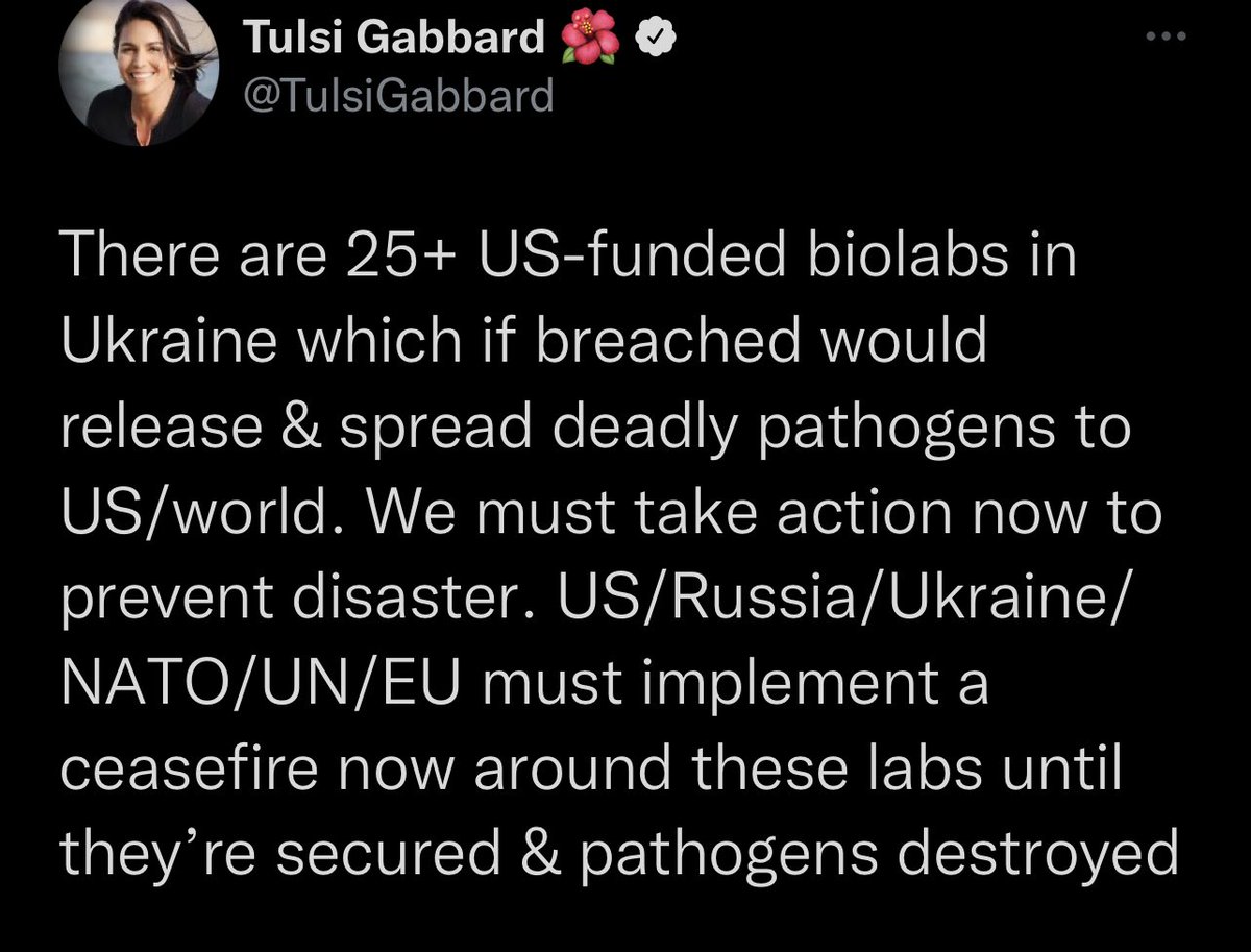 LibbySnowflak's tweet image. Hey @DNIGabbard, now that you're DNI with full access to classified intel, where's your evidence of these Ukrainian biolabs? Or are you too busy protecting the Epstein files?