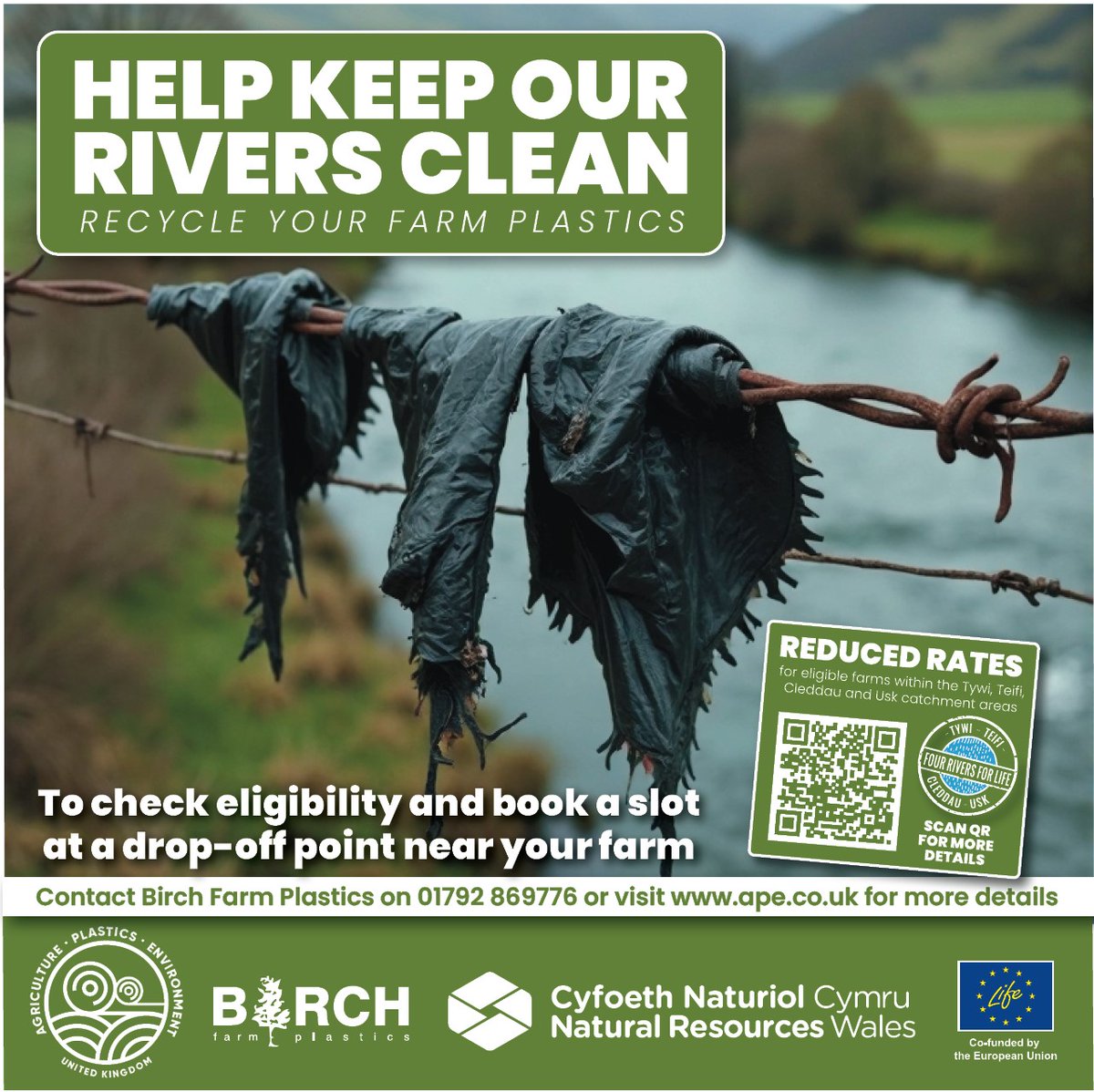 4AfonLIFE's tweet image. 📢New farm plastic recycling scheme launched today!
Scan the QR Code to find out more
👇👇
@LIFEprogramme @NatResWales @AfonyddCymru