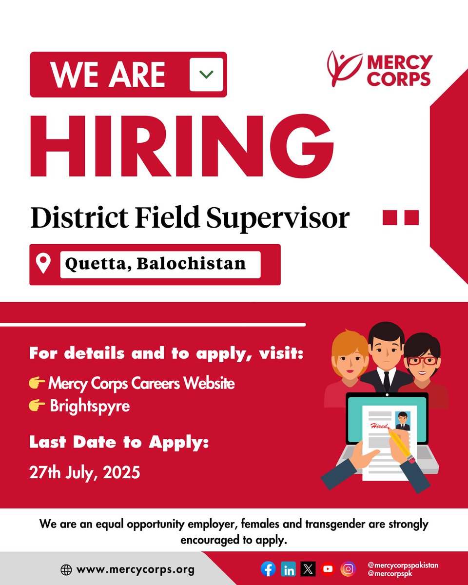 Mercy Corps Pakistan (@mercycorpspk) on Twitter photo ๐๐โ๐ซ๐ ๐๐ข๐ซ๐ข๐ง๐ !
๐๐ข๐ฌ๐ญ๐ซ๐ข๐๐ญ ๐
๐ข๐๐ฅ๐ ๐๐ฎ๐ฉ๐๐ซ๐ฏ๐ข๐ฌ๐จ๐ซ โ ๐๐ฎ๐๐ญ๐ญ๐
Are you ready to lead community-based health work? Join Mercy Corps to support TB-DOTS efforts across Balochistan.
To apply and for a detailed job description, visit: bit.ly/40YOHgO ๐๐โ๐ซ๐ ๐๐ข๐ซ๐ข๐ง๐ !
๐๐ข๐ฌ๐ญ๐ซ๐ข๐๐ญ ๐
๐ข๐๐ฅ๐ ๐๐ฎ๐ฉ๐๐ซ๐ฏ๐ข๐ฌ๐จ๐ซ โ ๐๐ฎ๐๐ญ๐ญ๐
Are you ready to lead community-based health work? Join Mercy Corps to support TB-DOTS efforts across Balochistan.
To apply and for a detailed job description, visit: bit.ly/40YOHgO