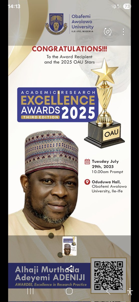 #OAU 2025 Excellence Award.
#OAUSTARS celebration 
July 28 and 29,2025.
Oduduwa Hall, OAU.