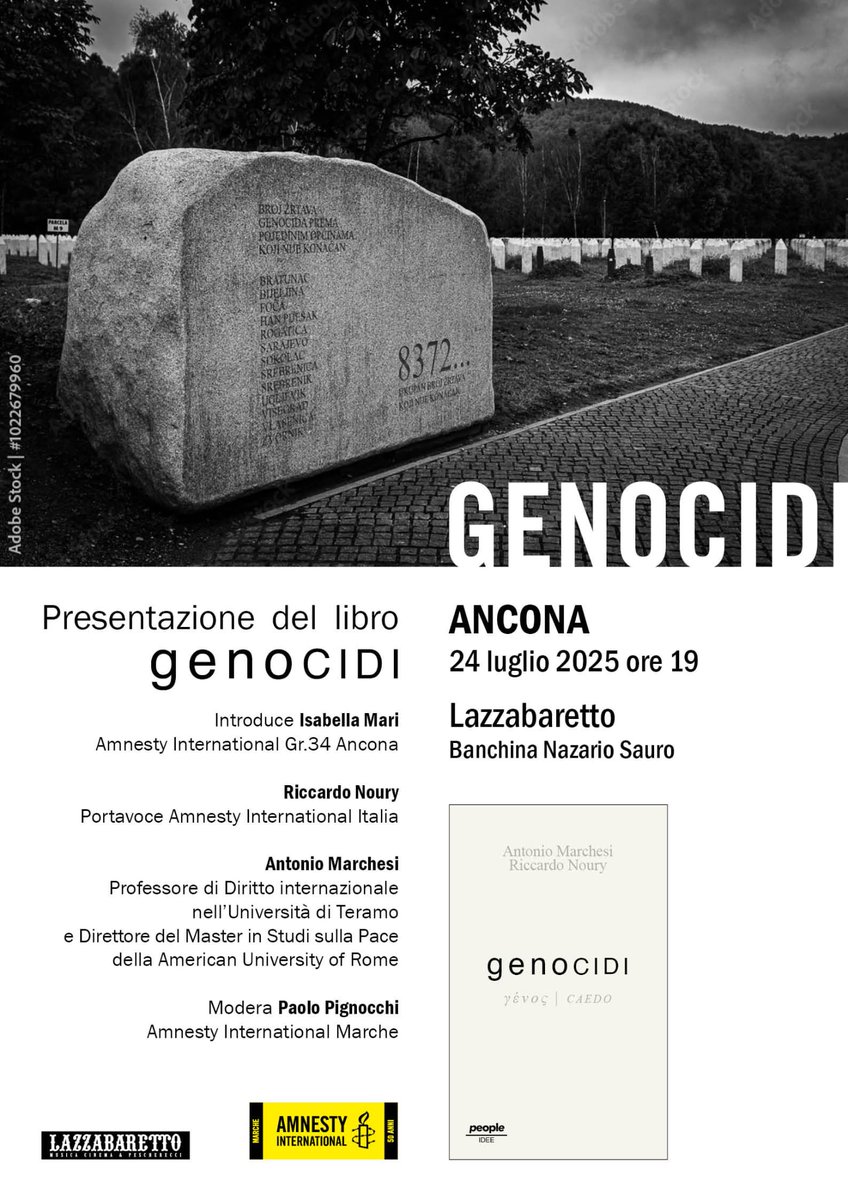 amnestyitalia's tweet image. Domani ad #Ancona presentazione del libro "Genocidi". Appuntamento alle ore 19 al Lazzabaretto.