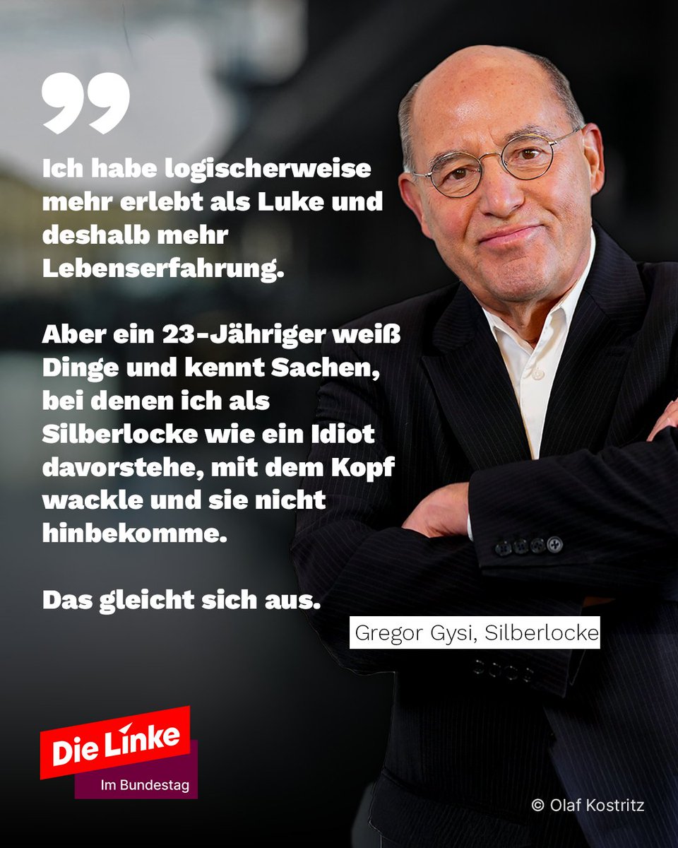 dielinkebt's tweet image. Doppelinterview: der dienstälteste Abgeordnete im Bundestag, @GregorGysi und der - noch - jüngste Abgeordnete Luke Hoß waren bei NTV im Gespräch.
Was Gregor Gysi jungen Abgeordneten rät und wieviel Luke Hoß am Ende des Monats auf dem Konto hat, erfahrt ihr hier:…
