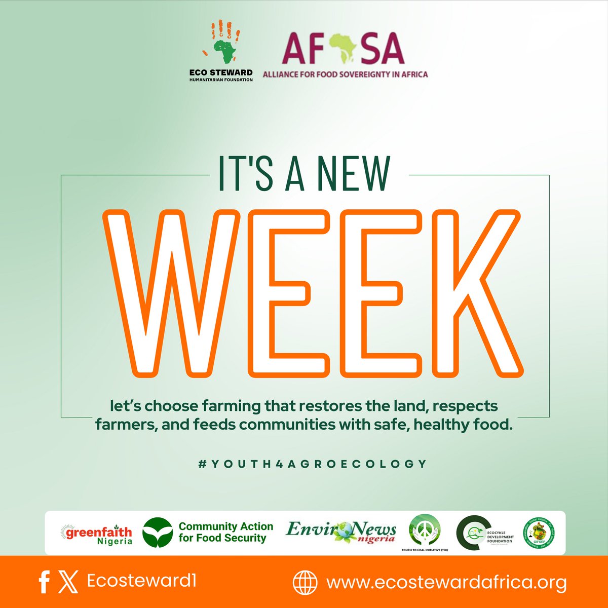 ecosteward1's tweet image. This week, let’s choose a dignified path: farming with nature, not against it.
Because #Agroecology is more than a method, it’s a movement rooted in justice, dignity, and sustainability.
Let’s keep growing change from the soil up.
#HappyNewWeek
#Youth4Agroecology