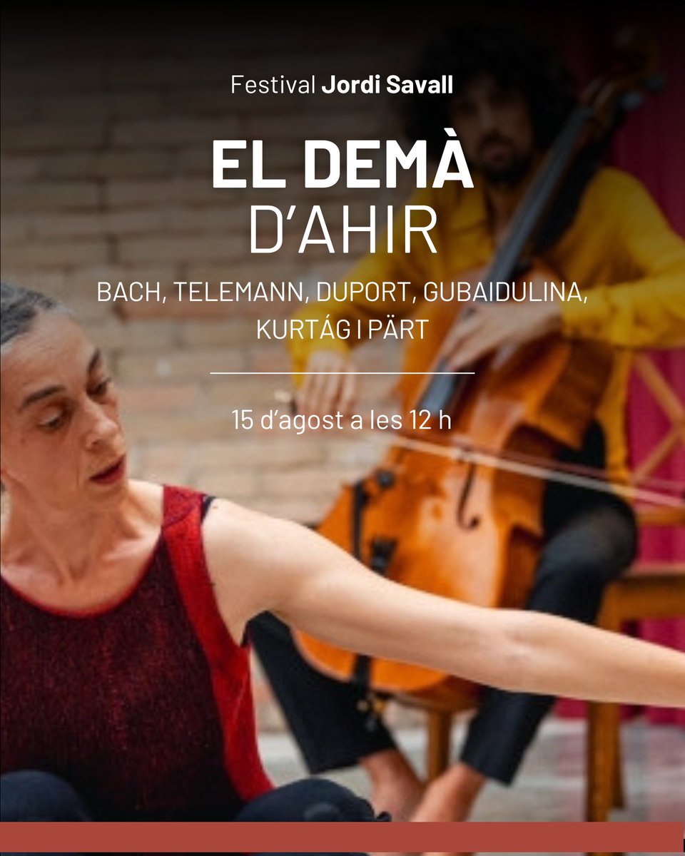 🎻No et perdis el primer i únic espectacle de dansa del prestigiós Festival <a href="/jordisavall/">Jordi Savall</a> 

ℹ Un diàleg entre música i dansa de la coreògrafa i ballarina <a href="/FedericaPorello/">federica</a> i el violoncel·lista Daniel Claret. 

🗓 Divendres 15 d’agost
⌚12.00 h
🎟 conventarts.com/programacio/el…