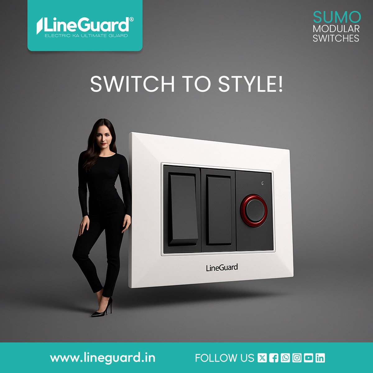 LineGuardIndia's tweet image. Where style meets switch!
Upgrade your space with LineGuard SUMO Modular Switches.
#SwitchToStyle #LineGuard #ModularSwitches #StyleWithSafety #ElectricKaUltimateGuard