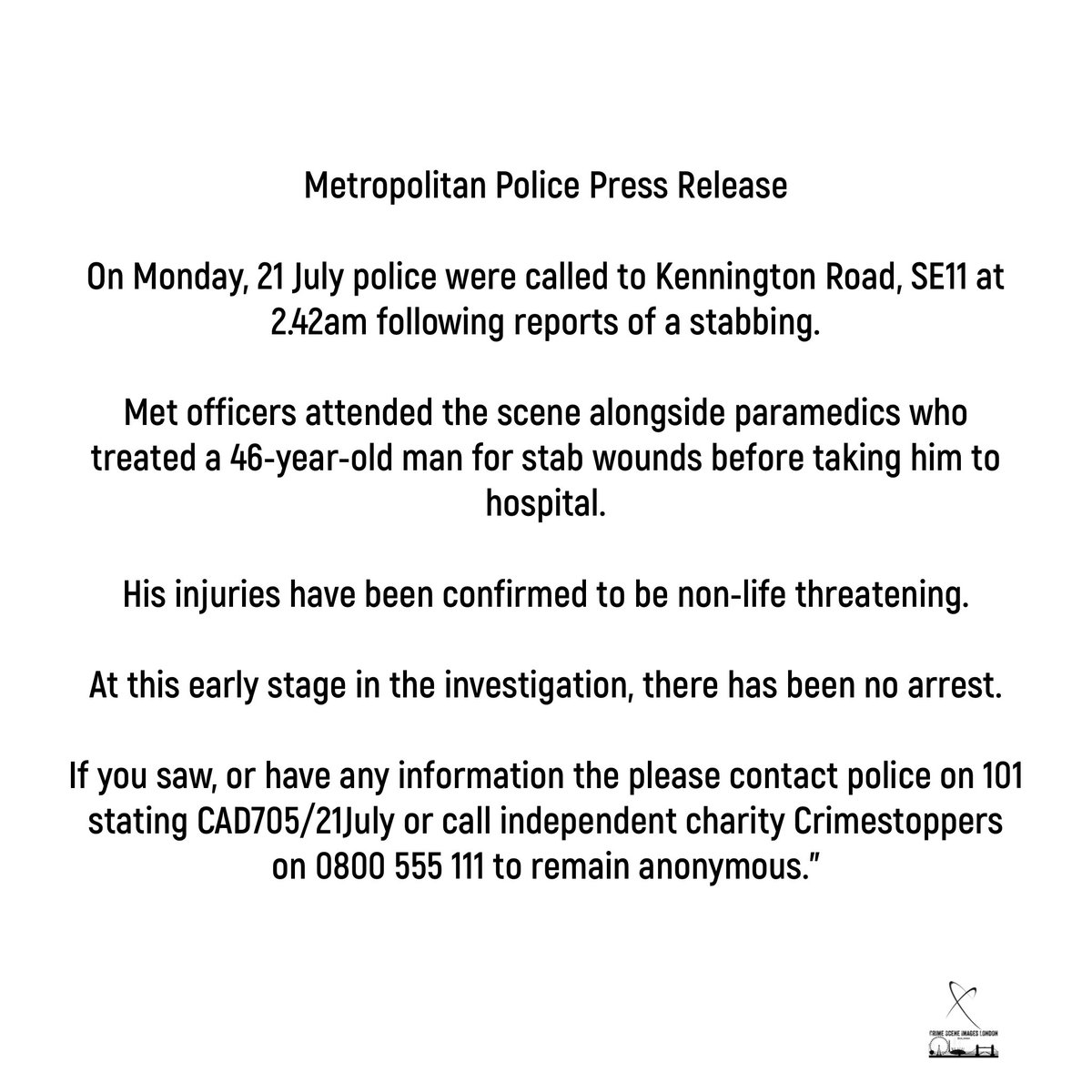 csi_london's tweet image. Man, 46, Stabbed in Early Morning Attack on Kennington Road – @metpoliceuk Appeal for Witnesses.
@CrimeLdn @ScarcityStudios @999London @uknip247 @obbsie @dwaynamics @totalcrime