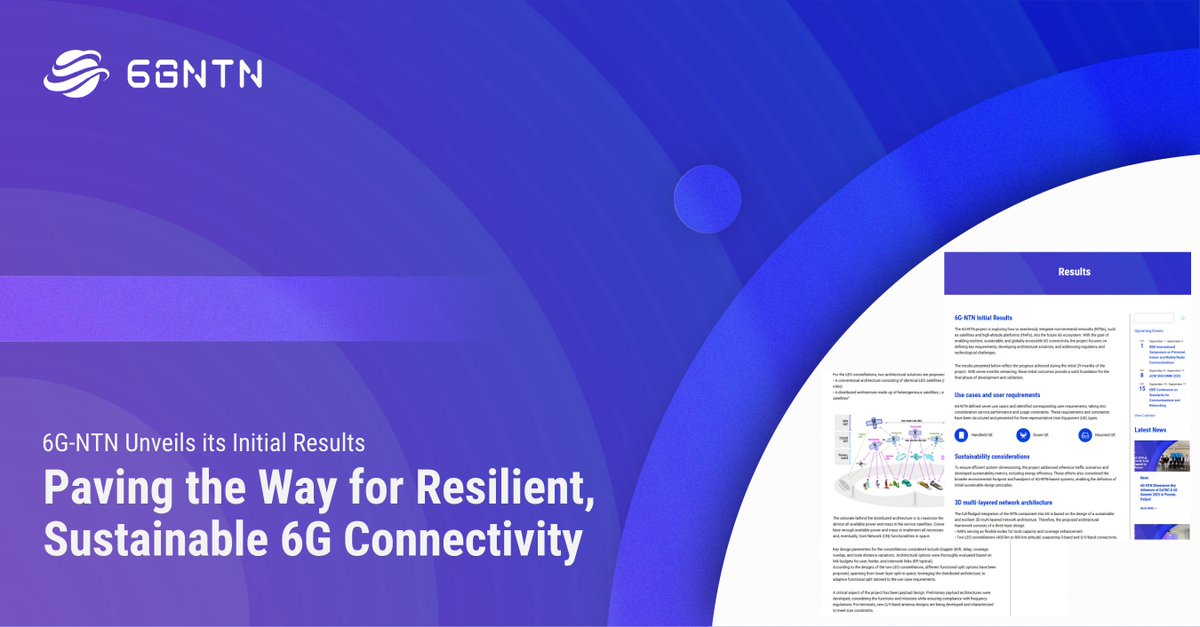 📢The initial 6G-NTN results are out: 6g-ntn.eu/news/2025/07/2…

From defining use cases and user requirements across diverse terminal types to proposing a robust 3D multi-layered network architecture, the results highlight how 6G-NTN is paving the way for resilient 6G connectivity