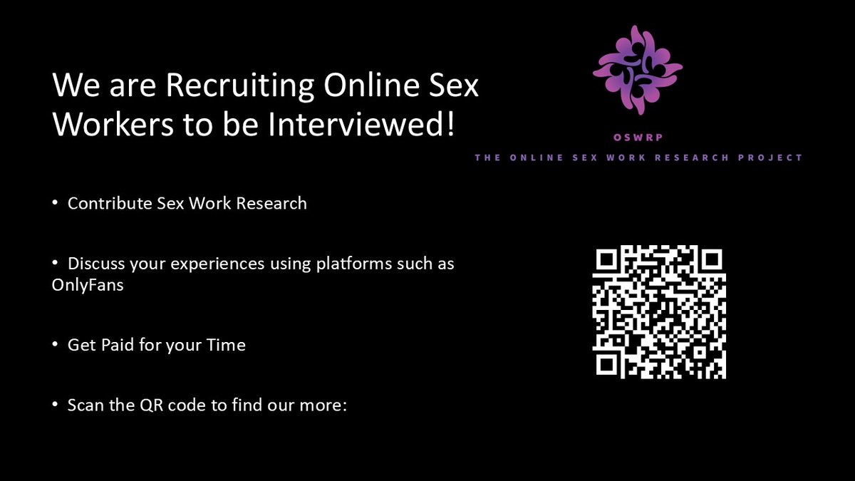 OSWResearch's tweet image. The Online Sex Work Research Project is looking to interview online sex workers.
If you have lived experience of online sex work and wish to take part in an online interview about online sex work, scan the QR code for more information.
Or click this link: app.onlinesurveys.jisc.ac.uk/s/ueapsych/int…